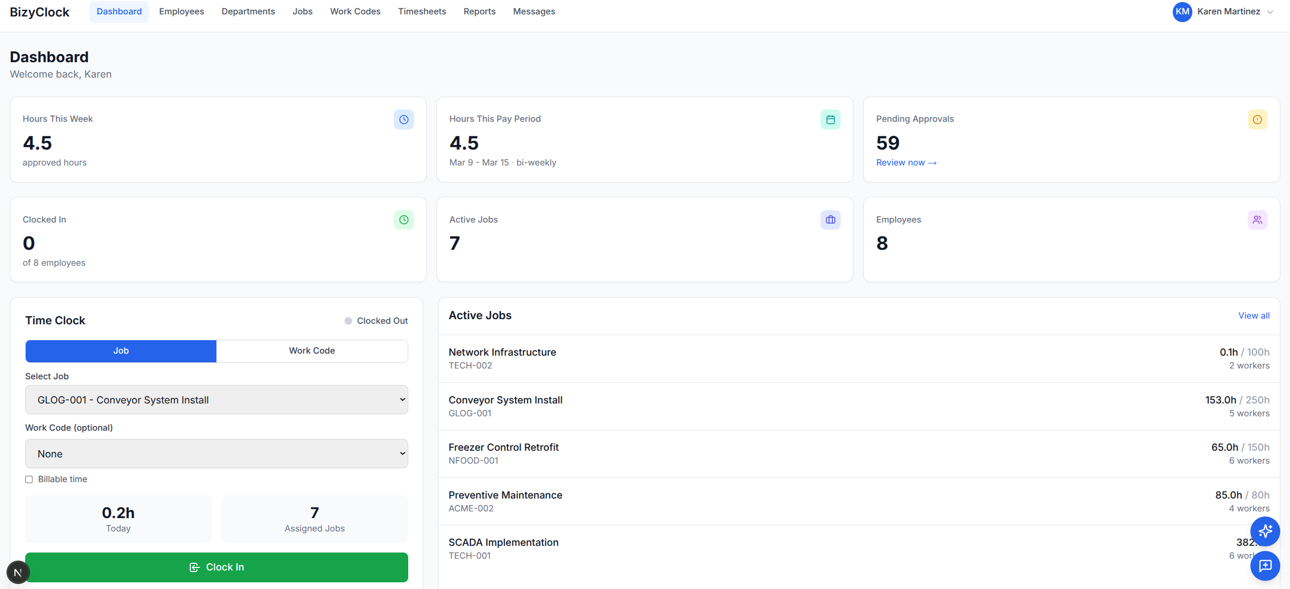 Bizy Clock Dashboard